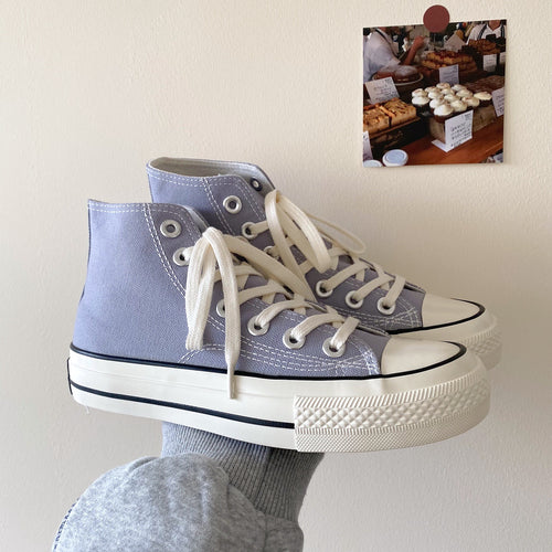 2025 Spring and Summer New Style Burgundy Versatile High-Top Canvas Shoes for Women Hong Kong Style Street Shoes for Women Ins