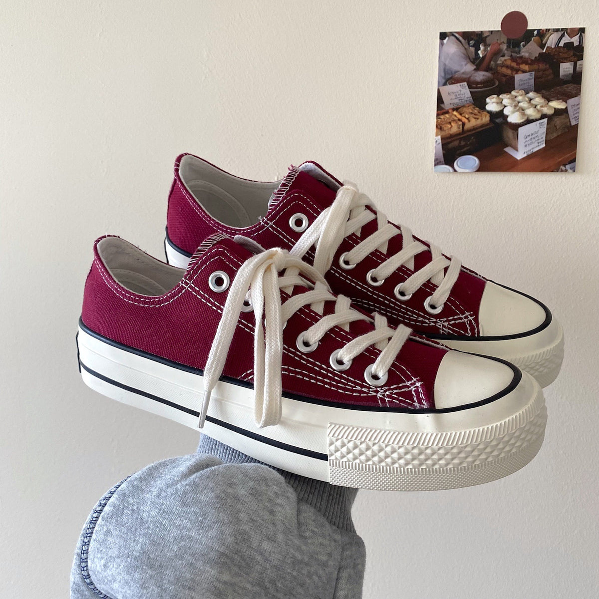 2025 Spring and Summer New Style Burgundy Versatile High-Top Canvas Shoes for Women Hong Kong Style Street Shoes for Women Ins