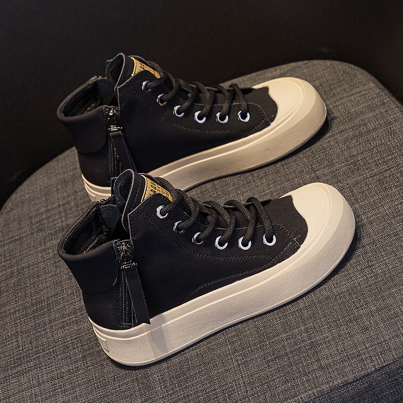 Retro Short Boots for Women with Soft Soles 2023 Autumn and Winter New Versatile Casual High-Top Shoes for Women Ins Style Large Size Flats