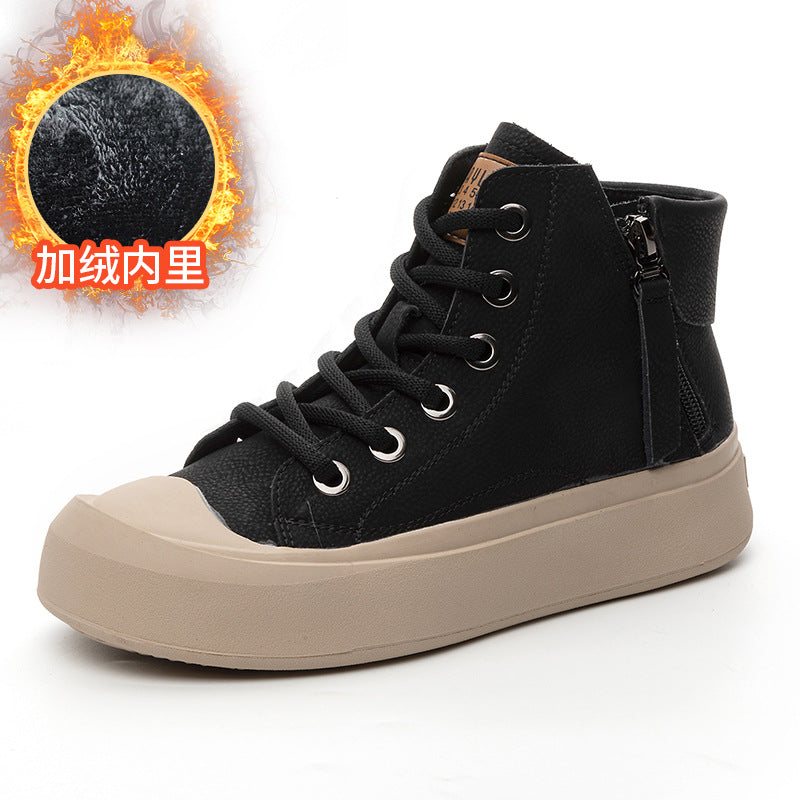 Retro Short Boots for Women with Soft Soles 2023 Autumn and Winter New Versatile Casual High-Top Shoes for Women Ins Style Large Size Flats