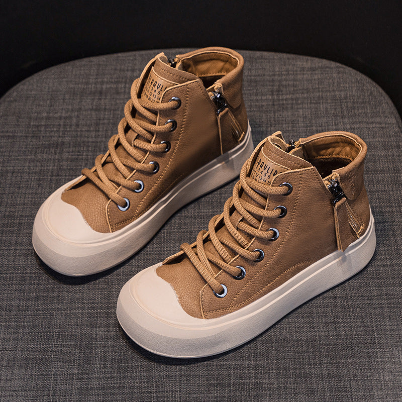 Retro Short Boots for Women with Soft Soles 2023 Autumn and Winter New Versatile Casual High-Top Shoes for Women Ins Style Large Size Flats