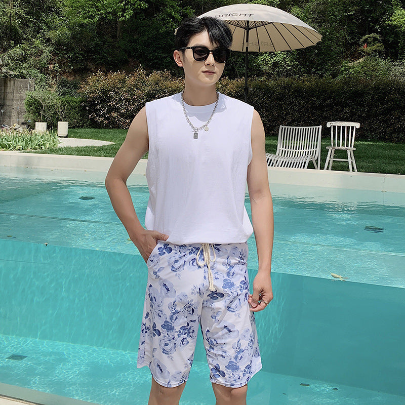 Couple Swimsuit Women's Split Pants Skirt Three-piece Set Small Fresh Slim Belly Covering Sexy Men's Beach Pants Hot Spring Swimsuit