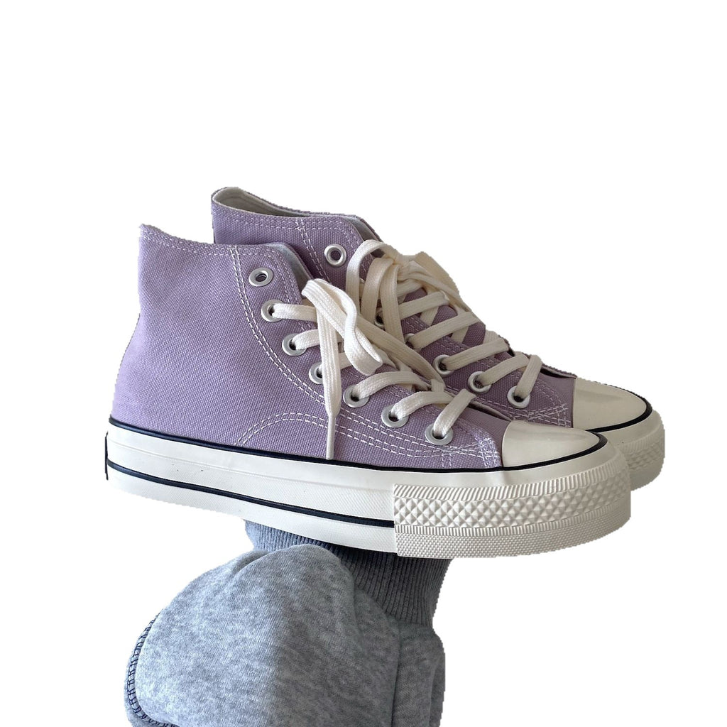 2025 Spring and Summer New Style Burgundy Versatile High-Top Canvas Shoes for Women Hong Kong Style Street Shoes for Women Ins