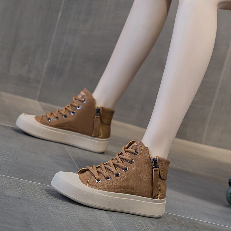 Retro Short Boots for Women with Soft Soles 2023 Autumn and Winter New Versatile Casual High-Top Shoes for Women Ins Style Large Size Flats
