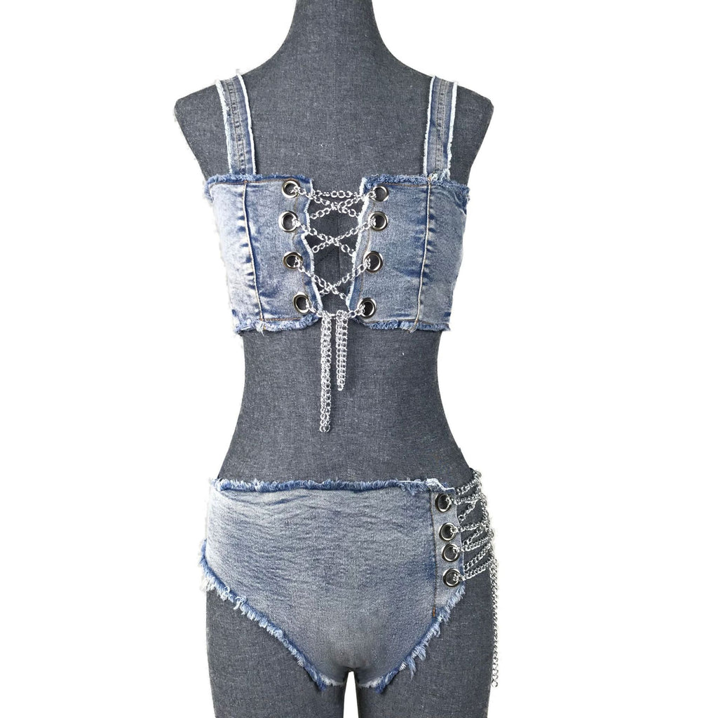890 # 2024 Amazon New European and American Denim Bikini Denim Sexy Split Swimsuit Suit Bikini