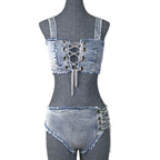 890 # 2024 Amazon New European and American Denim Bikini Denim Sexy Split Swimsuit Suit Bikini
