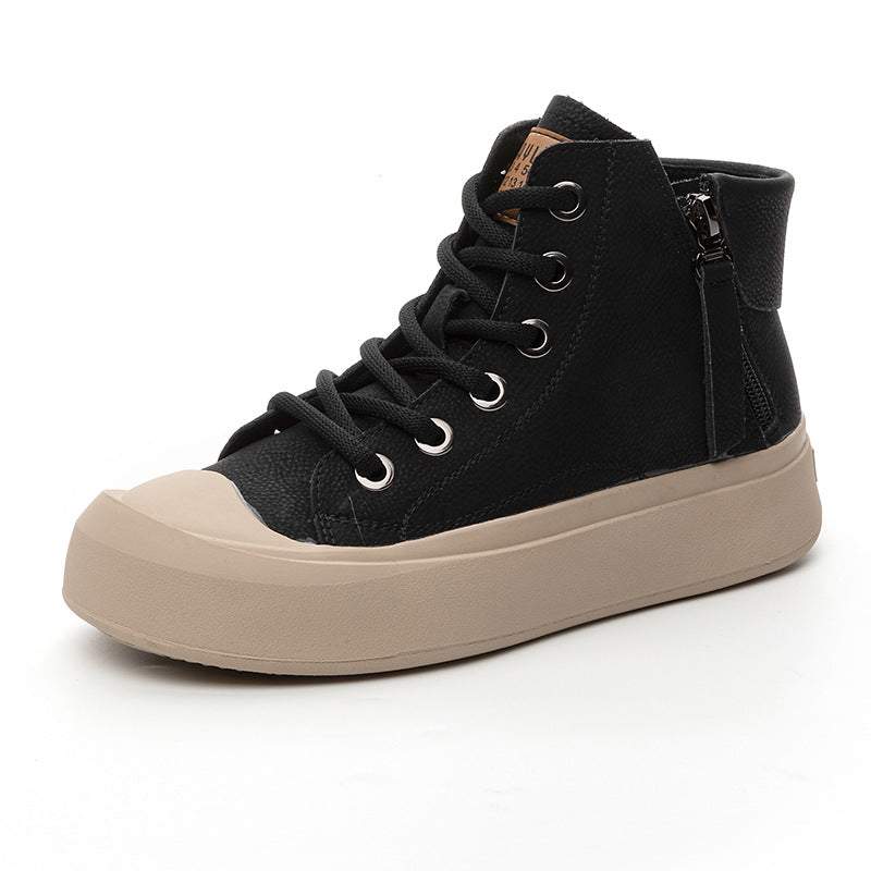Retro Short Boots for Women with Soft Soles 2023 Autumn and Winter New Versatile Casual High-Top Shoes for Women Ins Style Large Size Flats