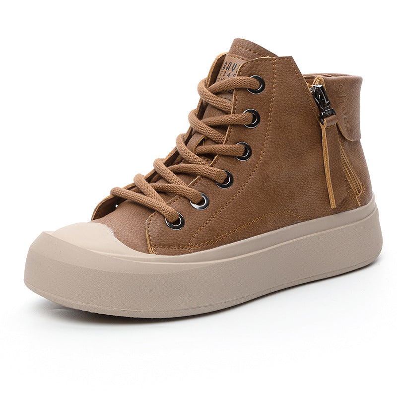 Retro Short Boots for Women with Soft Soles 2023 Autumn and Winter New Versatile Casual High-Top Shoes for Women Ins Style Large Size Flats
