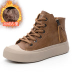 Retro Short Boots for Women with Soft Soles 2023 Autumn and Winter New Versatile Casual High-Top Shoes for Women Ins Style Large Size Flats