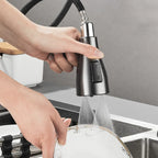 Kitchen Faucet Pull-Out Spray Head 360 Degree Rotation Hot and Cold Water Pull-Out Black and Silver Single Hole Kitchen Faucet
