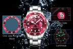 OLEVS 5885 Luxury Men Watch Diving Series Deep Waterproof Auto Date Stainless Steel NEW Red Dial Original Wristwatch