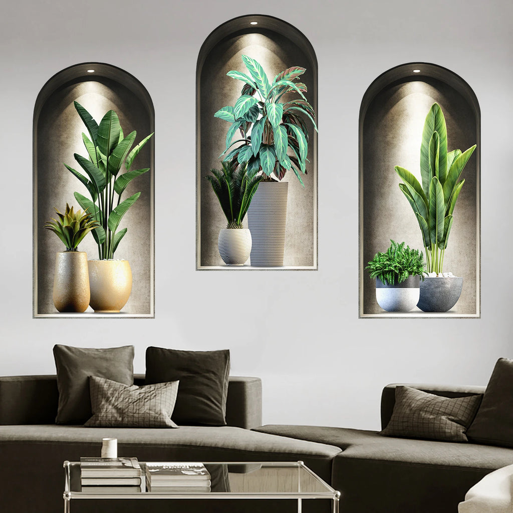 18 Styles Simulated Archway Niche Potted Plant Painting Wall Stickers Bedroom Living Room Hall Peel & Stick Art Mural Decals