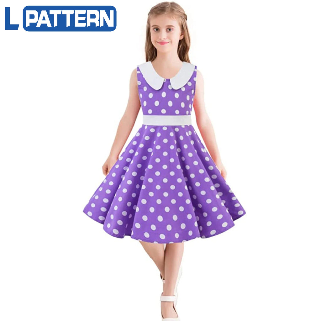 LPATTERN Girls' Vintage Rockabilly Dress Party Retro Polka Dot Floral Pattern A-line Dresses Pleated Skirt Knee-Length for 4-10Y
