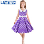 LPATTERN Girls' Vintage Rockabilly Dress Party Retro Polka Dot Floral Pattern A-line Dresses Pleated Skirt Knee-Length for 4-10Y
