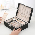 1 pcs PU leather jewelry box, double-layer wooden jewelry box, princess jewelry storage box, makeup box