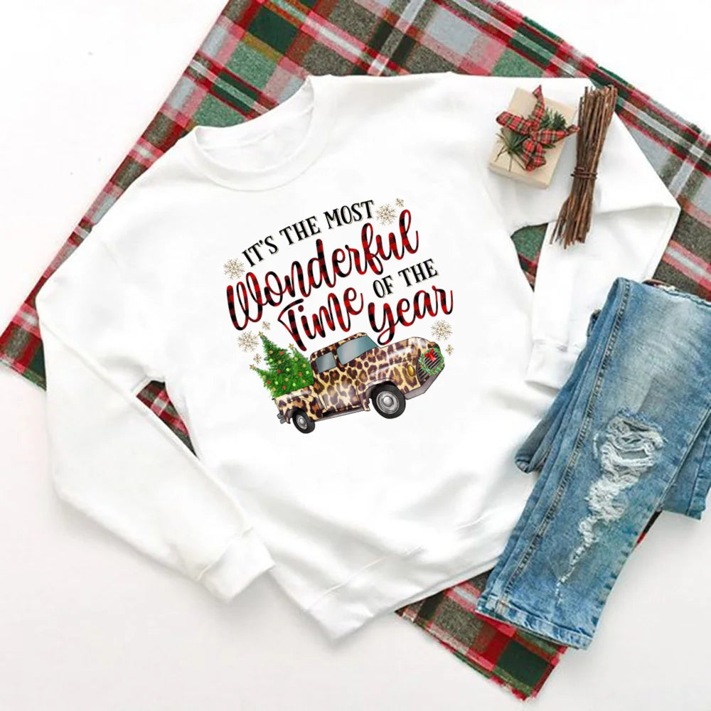 It's The Most Wonderful Time of Year Printed Sweatshirt Women Christmas Party Hoodie Holiday Sweater Girls Xmas Outfit Pullover