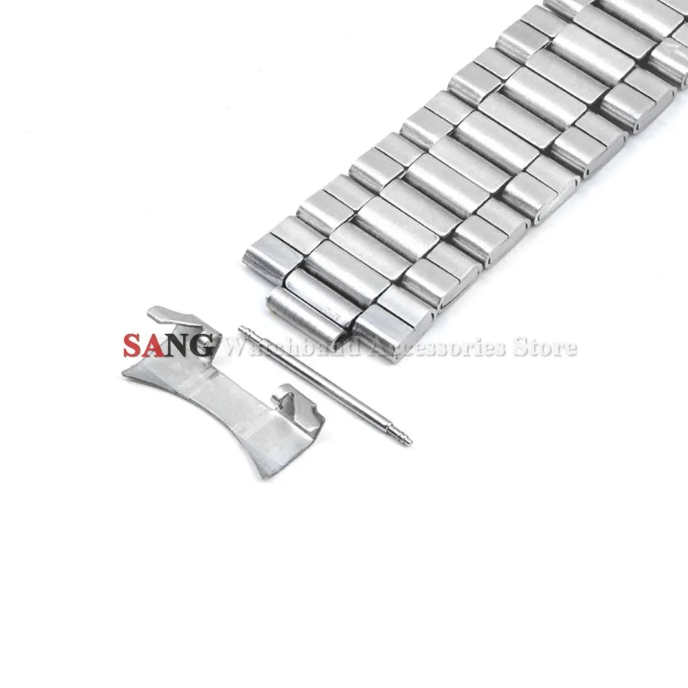 Curved End Watchband Men Women Metal Bracelets 20mm 22mm Stainless Steel Sport Strap Universal Replacement Wristband Accessories