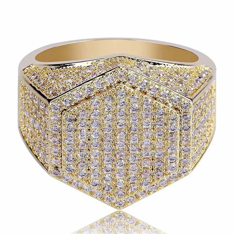 BAOSHINA Men's Ring Hip Hop Iced Out High Quality Micro Pave CZ Finger Ring Square Rings For Men Jewelry