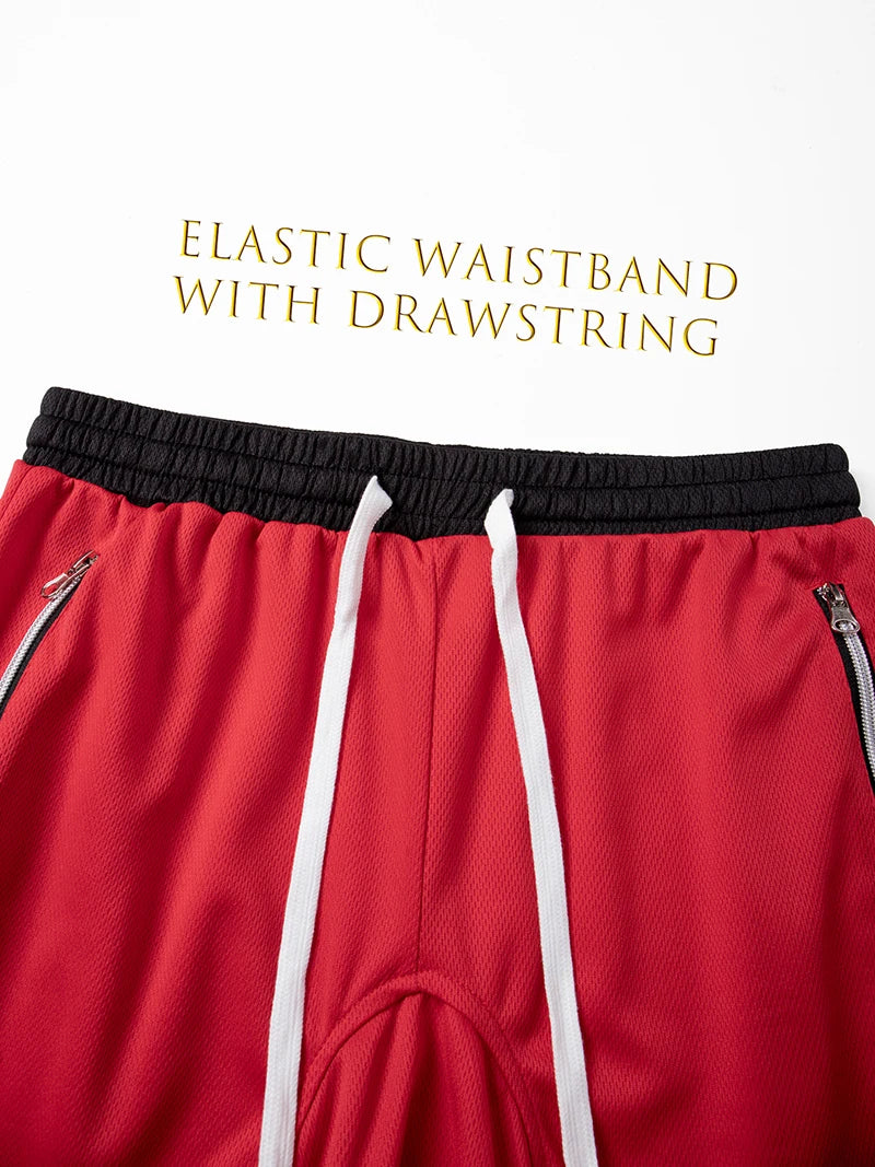 Men's Striped Sporty Shorts with Zipper Pockets Summer Quick-Dry Breathable Shorts for Gym Workout Running Basketball Training