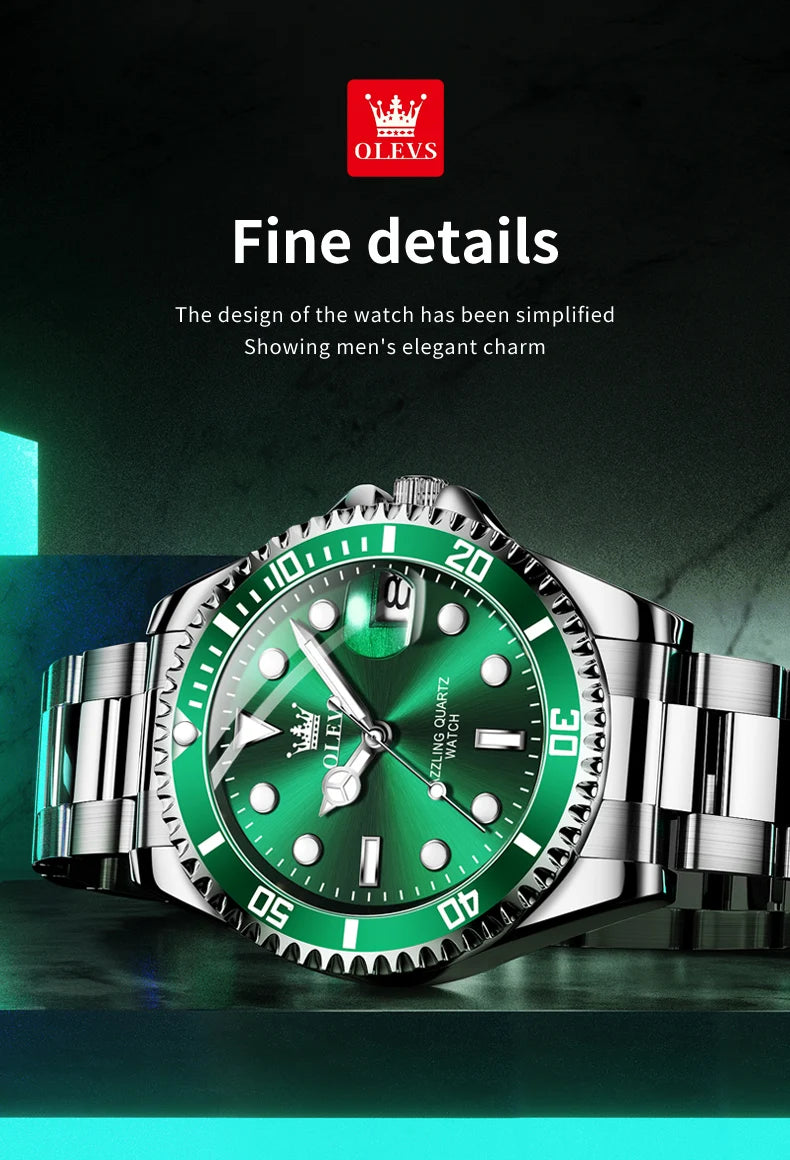 OLEVS 5885 Business Men Watch Diving Quartz Watch Luxury Stainless Steel Waterproof Luminous Automatic Date Men Original Watch