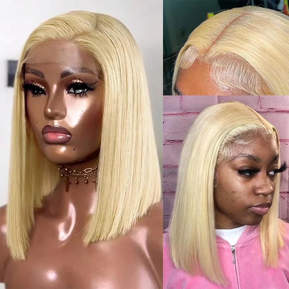 613 Bob Wig 13x6 HD Lace Frontal Wig Blonde Human Hair Wig Silky Straight 13x4 Bob Wigs For Women Bleached Knots 180% 210% Density