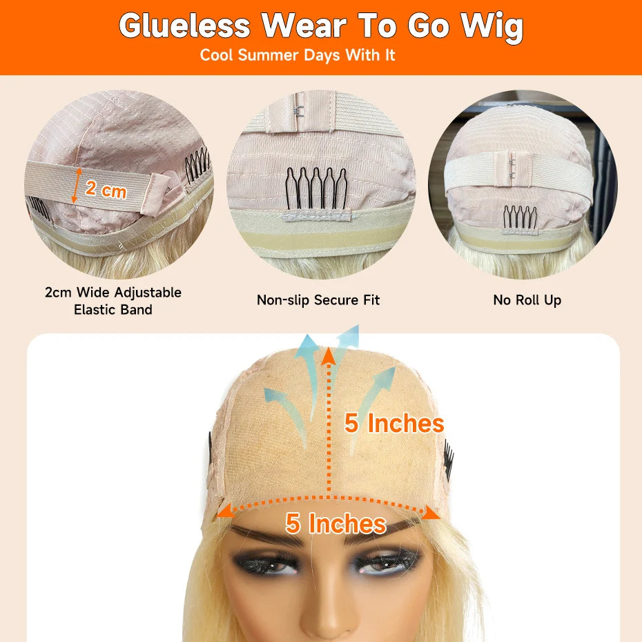 613 Glueless Wigs Human Hair 5x5 Lace Closure Wig Bone Straight Blonde Pre Plucked Glueless Wig Remy Human Hair Wigs Ready To Go