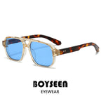 Vintage Double Bridges Men Square Sunglasses Fashion Green Ocean Lens UV400 Eyewear Women Trending Rivets Sun Glasses