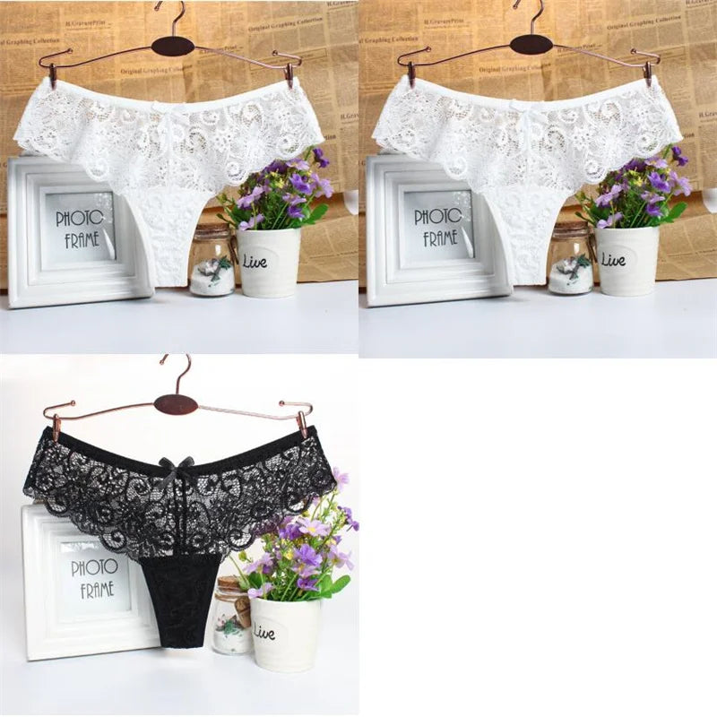 3Pcs/set Mesh Lace Transparent Thongs Women Panties Underwear Women Seamless G-String Female Underpants Intimates Lingerie