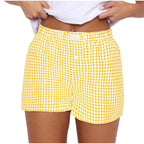 Teen Girls Plaid Shorts Elastic Waistband Pull-On Casual Lounge Summer Outfit Red Blue Color Women's Fashion