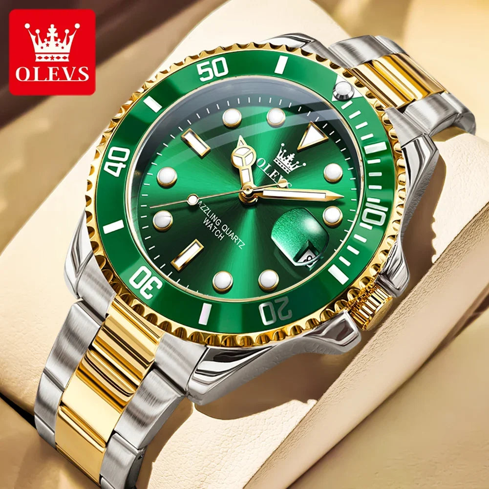 OLEVS 5885 Stainless Steel Calendar Luminous Mens Wristwatch Luxury Stainless Steel Waterproof Quartz Watch for Men Sport Reloj