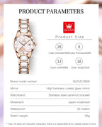 OLEVS Quartz Watch Women Japan Movement Waterproof Stainless Steel Ceramics Women Wristwatch Luxury Ladies watch Set Hot