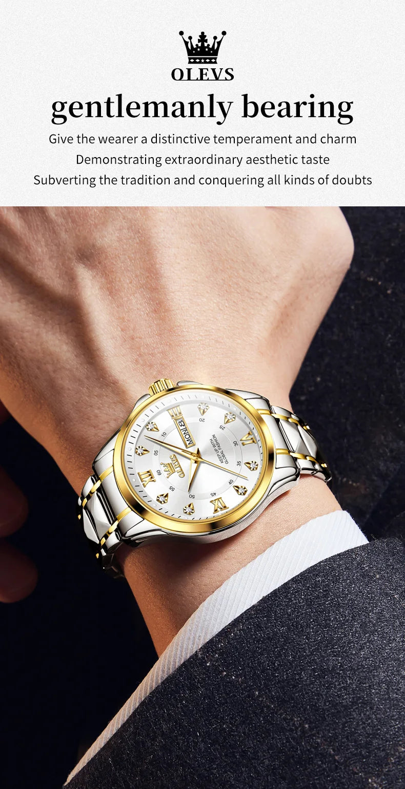OLEVS 2906 Luxury Original Wristwatch For Man Luminous Week Date Waterproof Classic Business Dress Men's Quartz Watch