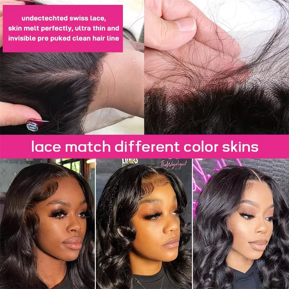 Natural Color Long Body Wave Human Hair Wig 13x6 13x4 360 7x6 HD Lace Frontal Closure 40 46 Inch Human Hair No Shed No Tangle for Women Daily Wear
