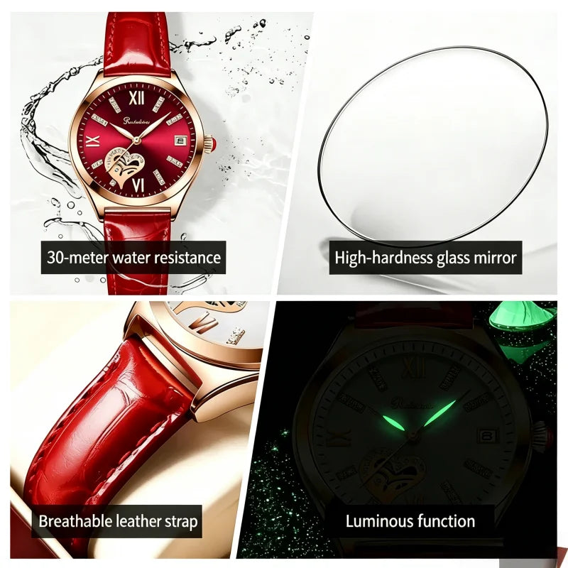 RUIXINE Fashion Woman Watches Waterproof Luminous Date Leather Quartz Wristwatch Elegant Dress Ladies Watch For Woman's Gift