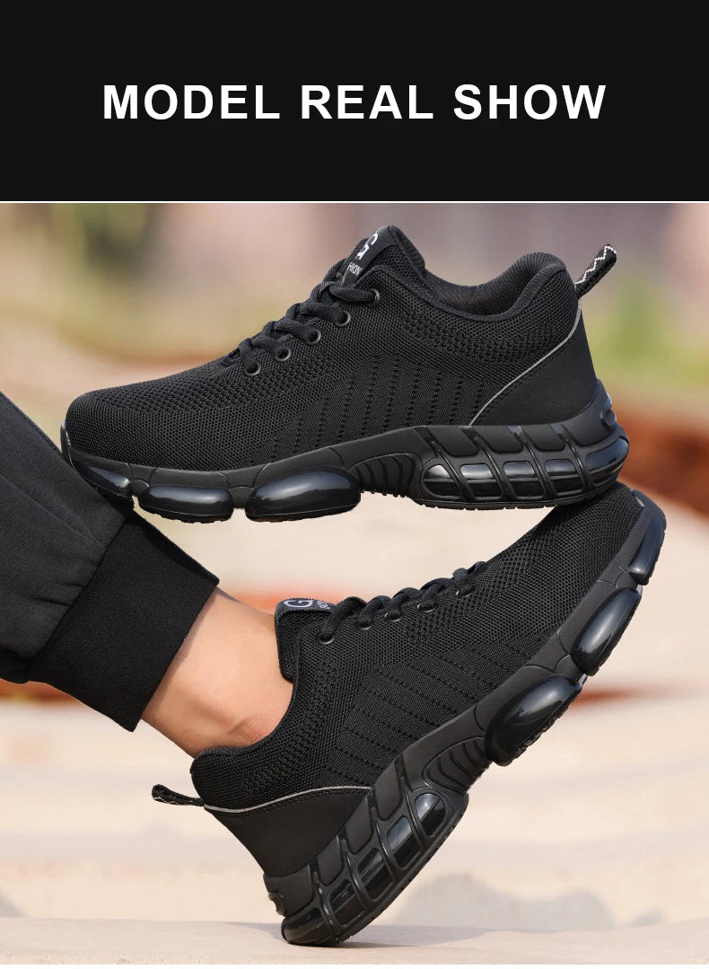 Safety Shoes Men Steel Toe Boots Anti-smash Anti-puncture Safety Work Shoes Men Lightweight Breathable Protective Shoes Black