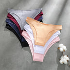 4Pcs Women Cute Printed Bikini Panties Low V Waist Cotton Panties Heart Cherry Lip Print Solid Color Female Breathable Briefs