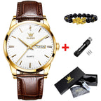OLVES 6898 Top Brand Men's Watches Original Simple Quartz Wristwatch for Man Waterproof Leather Strap Business Watch Casual