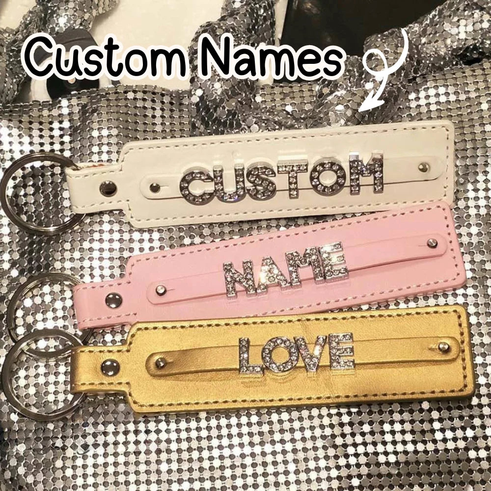 Custom Rhinestone Name Keychain,Bling Personalized Leather Keychain Accessories, Personalized Keychain, home decor, Custom Gift