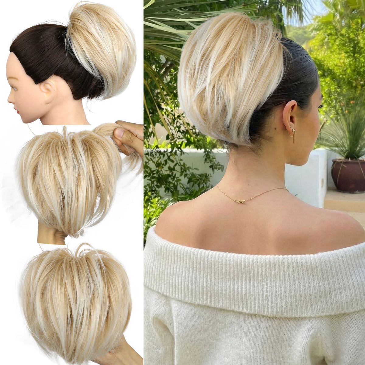 10Inch Synthetic Claw Clip In Ponytail Extensions Diy Adjustable Style Short Straight Claw Ponytail Hair Bun Heat-Resistant
