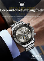 OLEVS 6654 Luxury Men's Automatic Mechanical Watch Original Stainless Steel Waterproof Moon Phase Chronograph Brand Men Watch