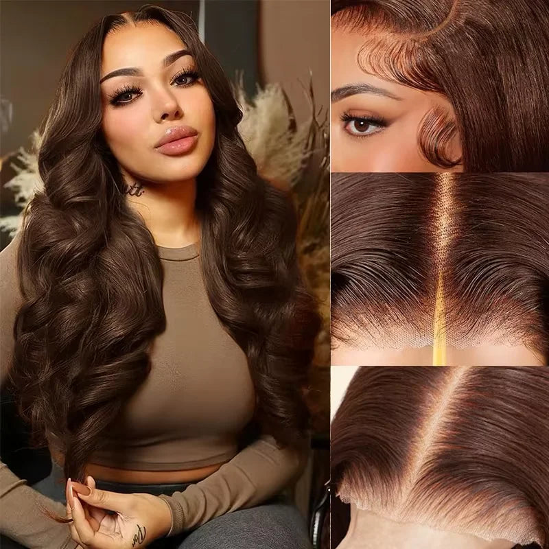 Body Wave HD Lace Front Human Hair Wigs 13x4 13x6 Chocolate Brown 200 Density HD Lace Frontal Wig Pre Plucked Wigs long Inches