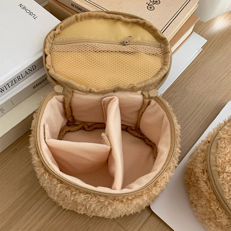 Hot Sales Gift: Anime Relaxed Bear Plush Cosmetic Bag - Women Girl Jewelry Organizer Pouch Makeup Storage Handbag