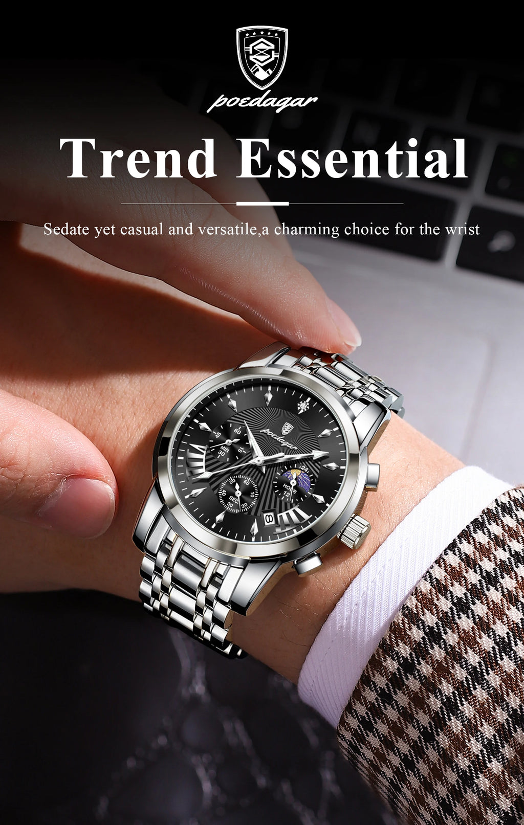 POEDAGAR Original Military Men Watches Waterproof Luminous Date Chronograph Man Watch Stainless Steel Men's Quartz Watches Reloj