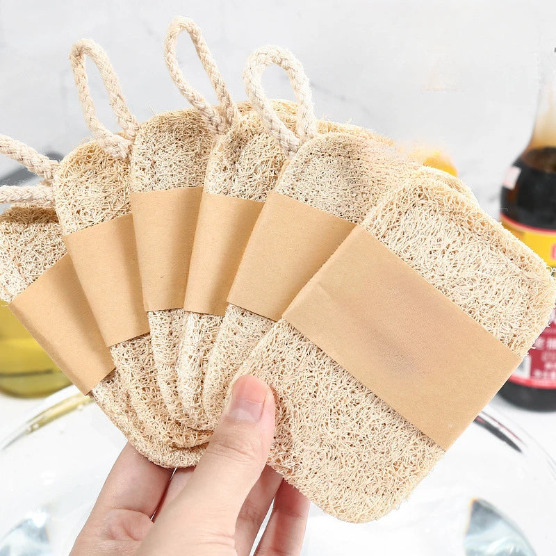 1/6pcs Natural Loofah Exfoliating Sponges - Gentle Body Scrubber for Shower & Bath, Bamboo Fiber Cleaning Pads