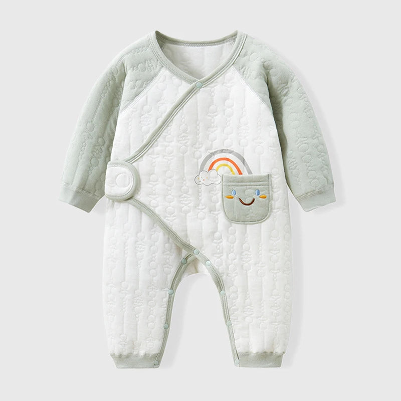 Baby Romper Autumn 0-6 Months Baby Three-layer Warm Clothing Newborn Cute Cartoon Crawling Suit