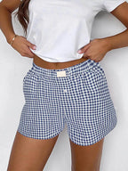 Teen Girls Plaid Shorts Elastic Waistband Pull-On Casual Lounge Summer Outfit Red Blue Color Women's Fashion
