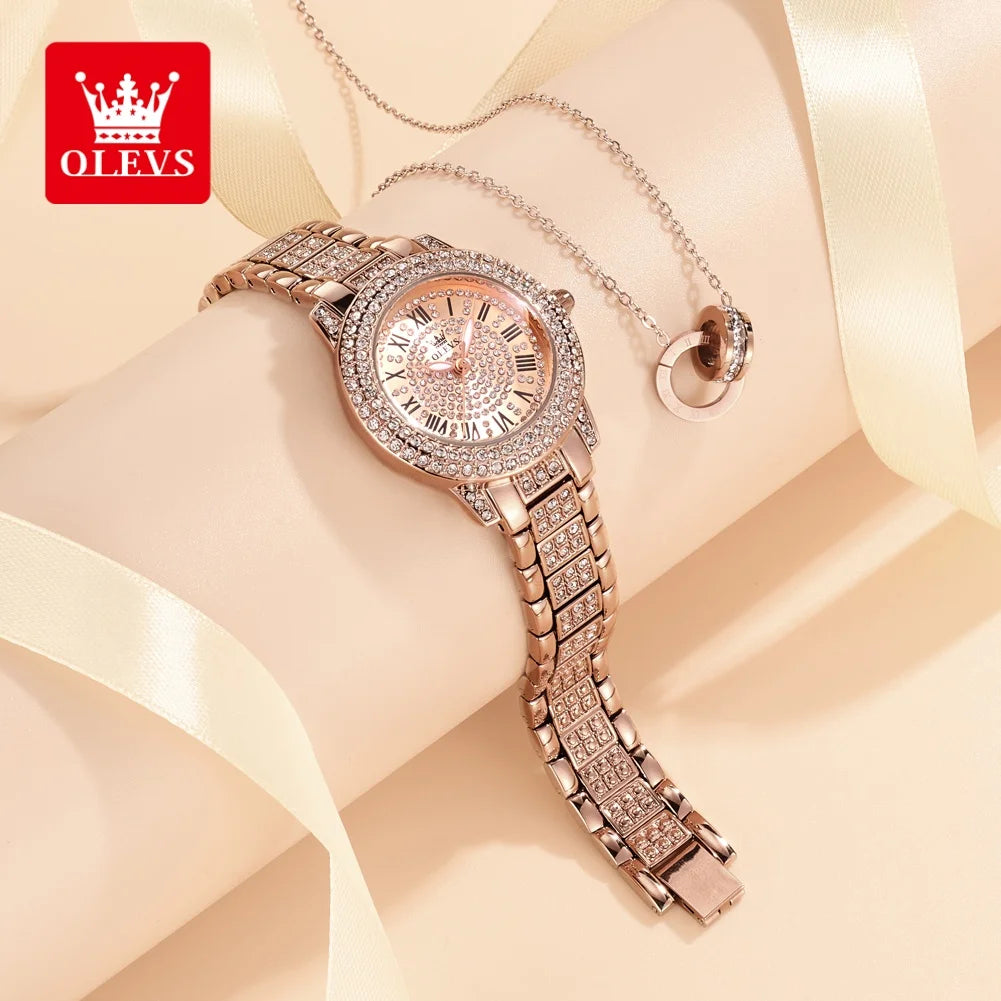 OLEVS Brand Watches with Diamond Studded Roman Fashion Quartz Women's Watch 9943