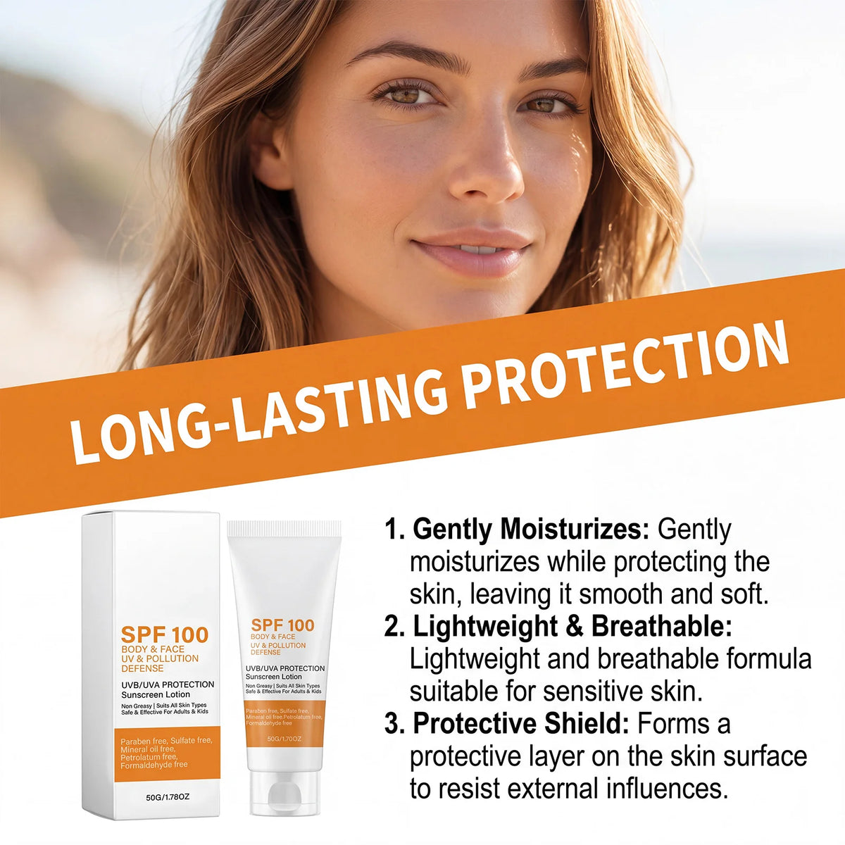 SPF 100 Sunscreen Instant Sun Protect Broad Spectrum UVA & UVB Protection Wateproof Non-Greasy Sunblock For Beach Outdoor Sports