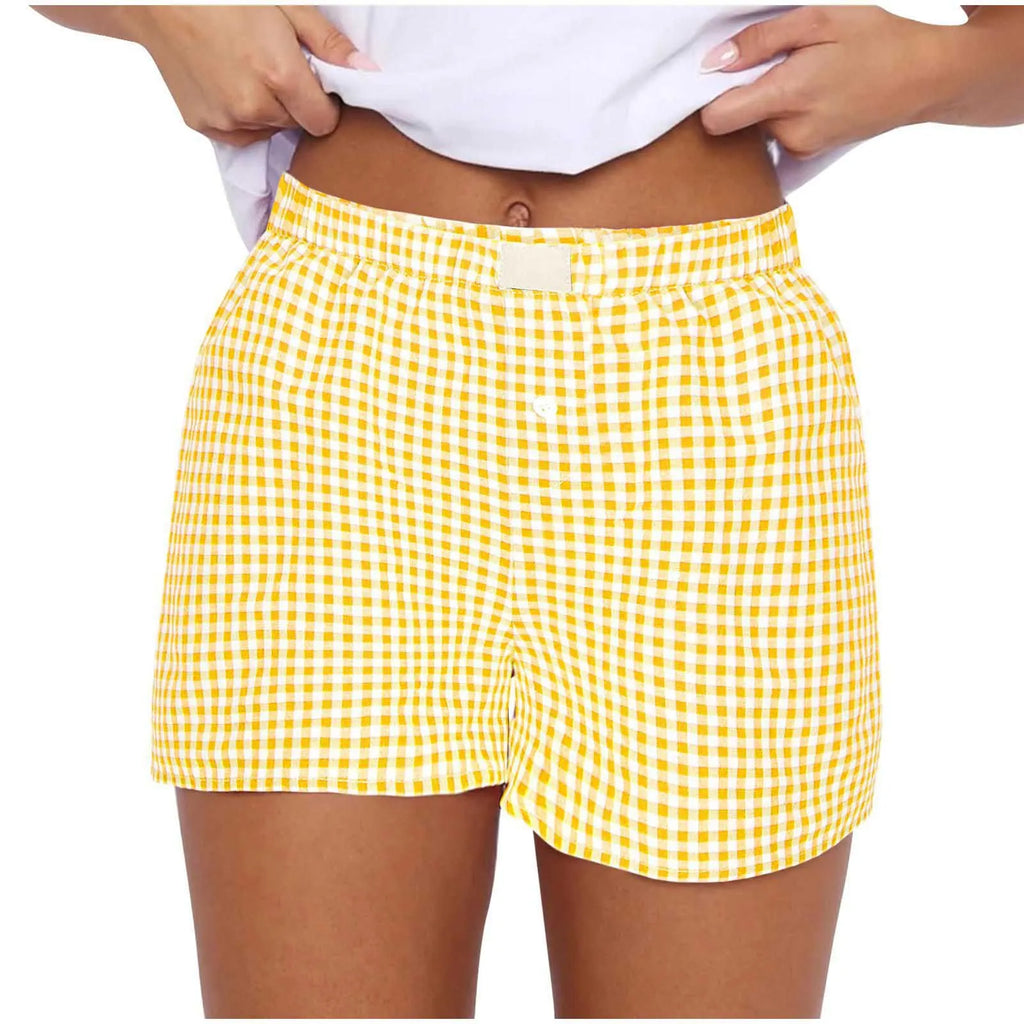 Youthful Summer Women's Casual Plaid Shorts Teenage Girls Elastic Waistband Lace-Up Classic Versatile Fashionable Summer Shorts