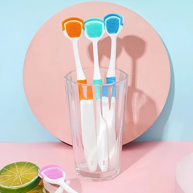 2PCS Tongue Brush and Tongue Scraper Combination - Respiratory Control Oral Cleaning Tool, Keeping Breath Fresh, Random Color
